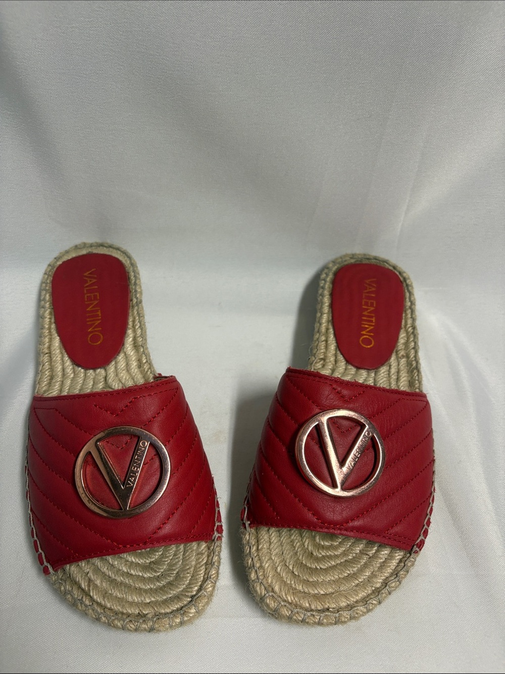 Valentino Clavel Espadrille Slide Sandals Red Size 37 EU 7 US